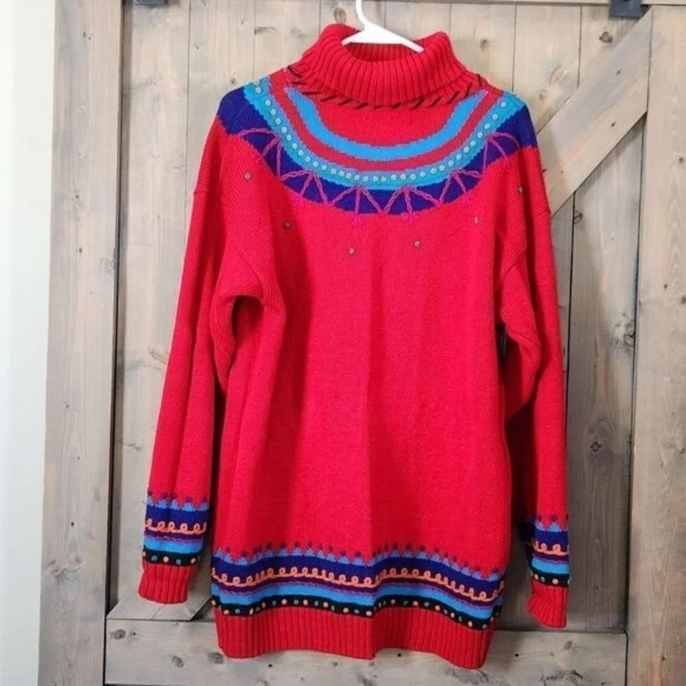 Celina Yang Embroidered Bohemian Tunic Sweater Oversized Medium Art To Wear